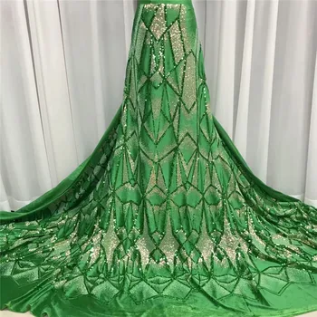 

Nigerian Lace Fabrics 2020 green High Quality African velvet Lace Fabric Wedding French Tulle Bronzing Lace Material For Dress