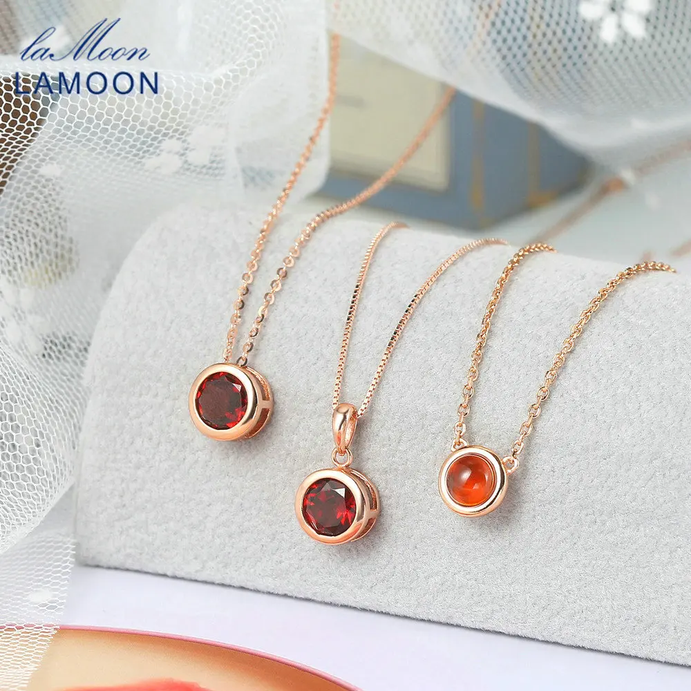 Necklace Pendant Fine-Jewelry Lucky-Stone Rose-Gold-Plated 925-Silver Natural-Garnet