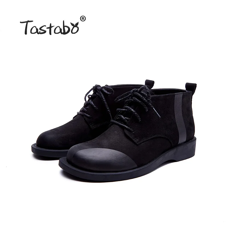 Black Tastabo женские ботильоны из натуральной кожи; женские ботинки с завязками спереди; цвет коричневый, черный; S95101; износостойкая подошва; Удобная подкладка - Цвет: Black