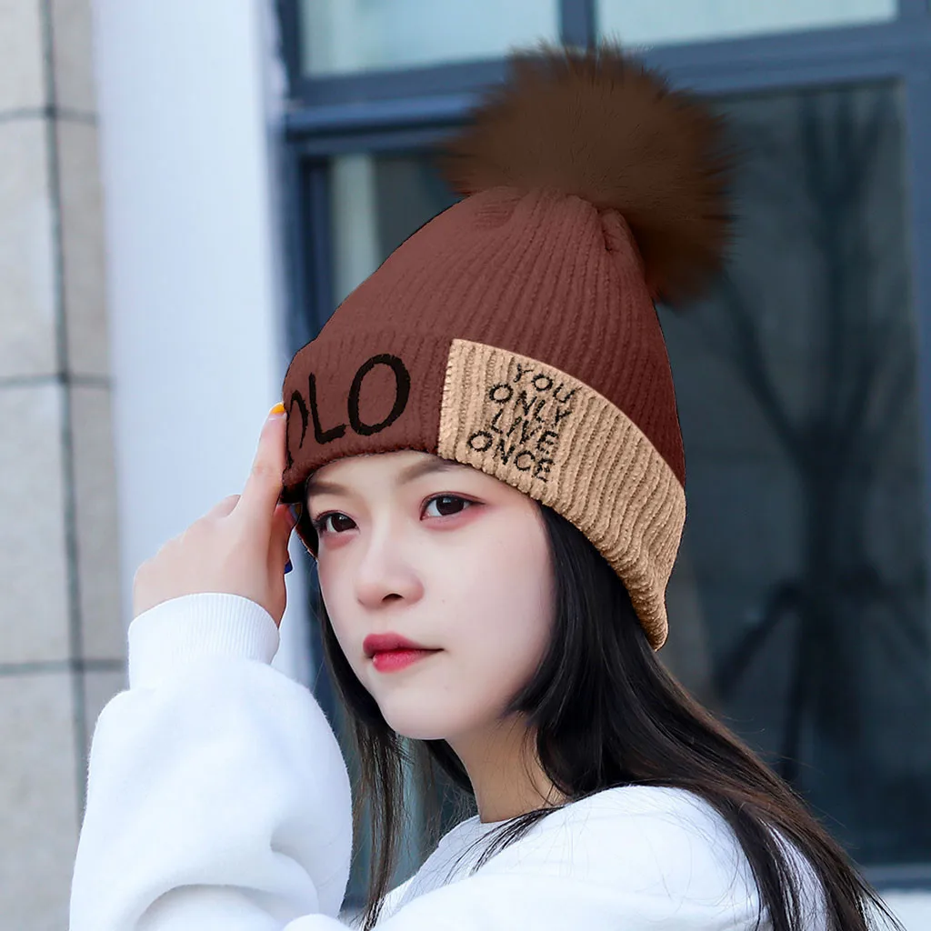 Knitted Real Fur Hat Real Raccoon Fur Pompom Hat Winter Women Hat beanie for women Soft Warm Female Fur Cap