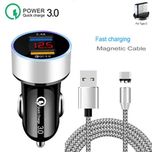 LED Diaplay QC 3.0 szybka ładowarka samochodowa magnetyczny typ C kabel ładujący do Huawei P40 Lite Honor 30 20 Pro 9S 9A 30S X10 9X Lite