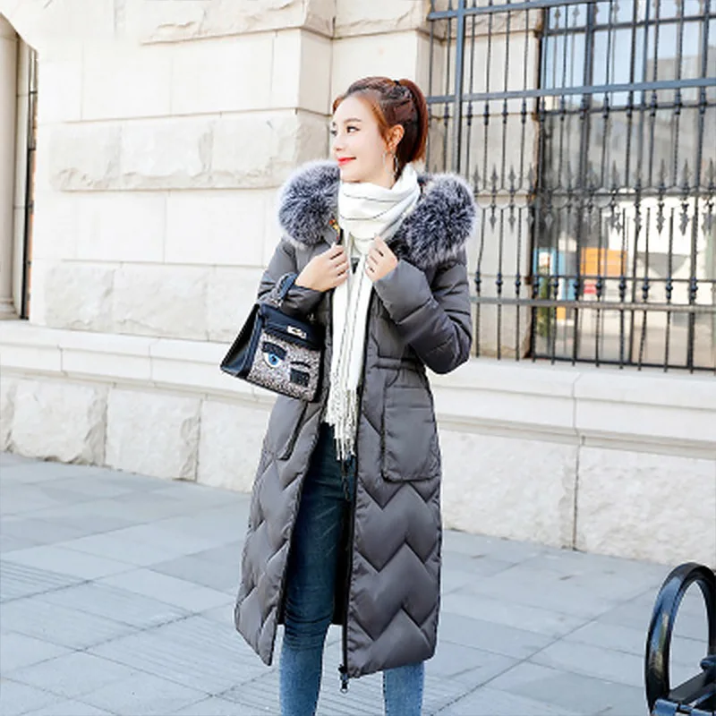 Зимняя женская куртка с меховым воротником, длинная парка, двустороннее зимнее пальто для женщин, с капюшоном, элегантная зимняя женская верхняя одежда, длинное пальто для женщин - Цвет: Gray