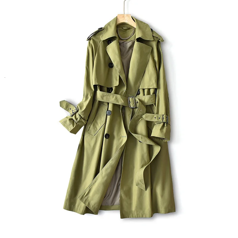 

UK Brand new Fashion 2019 Fall /Autumn Casual Double breasted Simple Classic Long Trench coat with belt Chic Female windbreaker