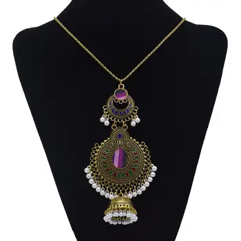 

Afghan Vintage Gold Jewelry Birdcage Pendant Necklaces for Women Bohemain Pearl Tassel Statement Necklace Gypsy Tribal Turkish