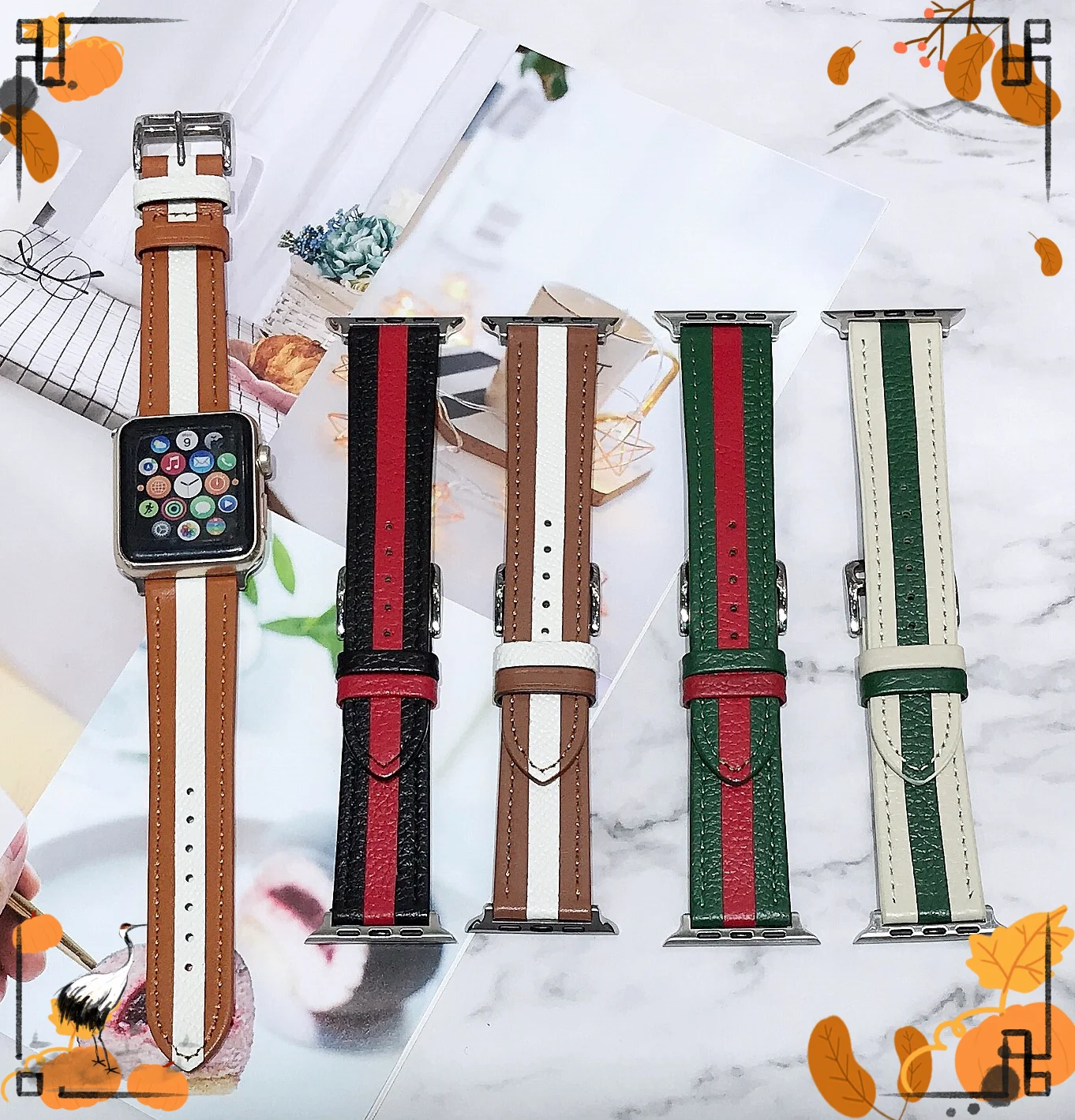 Ремешок кожаный для Apple Watch 7 45 мм 41 iwatch band 6 5 4 SE 44 40 двухцветный сшитый браслет 3 42 38 |