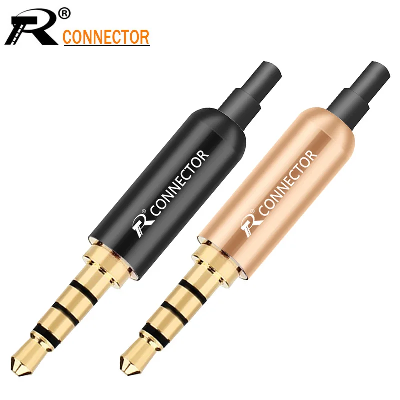 100pcs Aluminum 3.5mm Jack 4Pole Gold-plated Earphone Adapter with Tail plug clamps Cable clip For DIY Stereo Headset Earphone