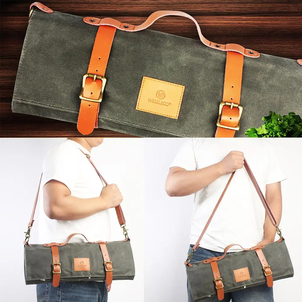 

Chef Cutter Roll Bag Waterproof Canvas Large Western Food Cutter Storage Bag Carrier High Quality Portability Shoulder Strap //