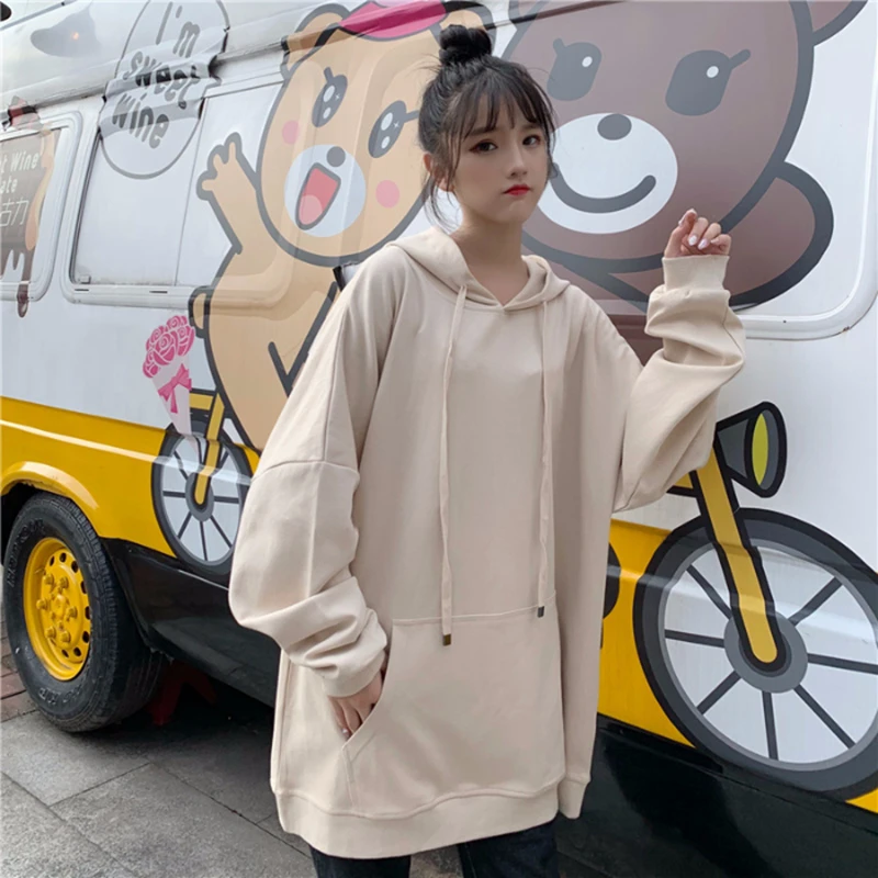 HAYBLST Брендовые женские толстовки осенние Harajuku модные однотонные Лоскутные Kawaii Свободные топы PlusSize2XL с длинным рукавом тонкая одежда