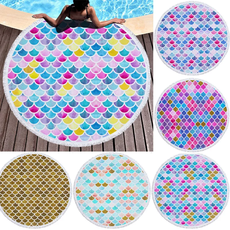 

Round Beach Towel/Mermaid Superfine Fibre/plus Tassels Printed Bath Towel/