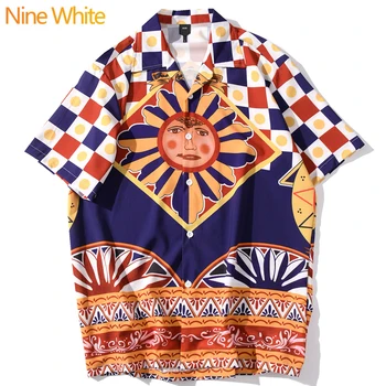 

Hip-hop shirt street 2020 summer men's Harajuku beach shirt casual fashion sun totem indian pattern shirt short sleeve