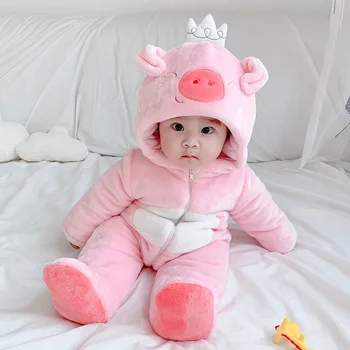 

Qile rabbit winter new pink pig and cotton Romper style one-piece legged Romper creeper