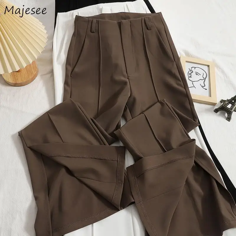 Flare Pants Women Boot Cut Slit High Waist Solid All-match Korean Style Office Lady Autumn Temperament Classy Clothing Female | Женская