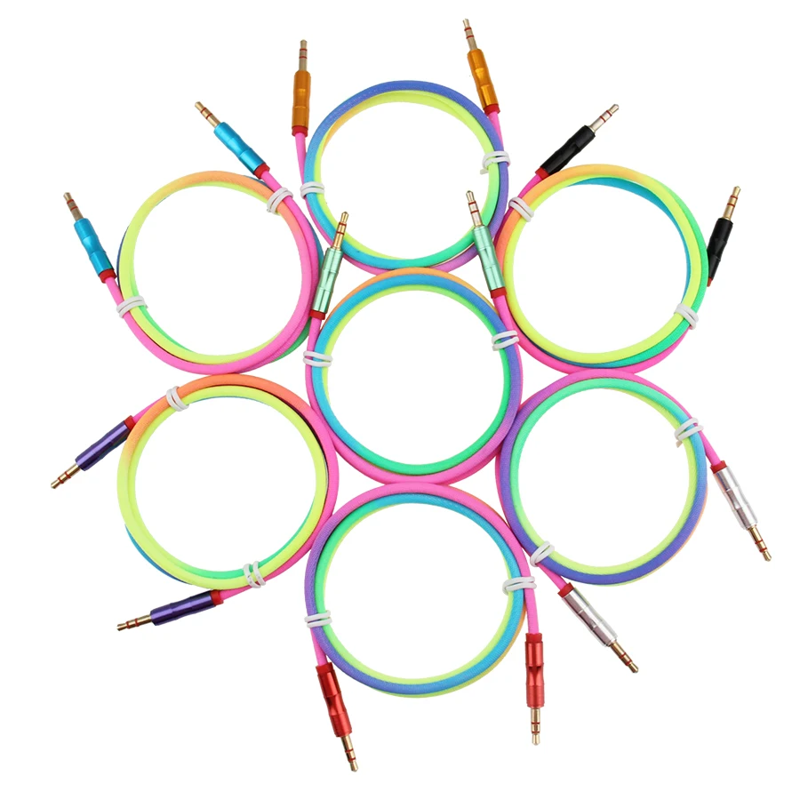 1m Colorful Jack Audio Cable 3 5mm Male to Male Aux Cables Gold Plug Car Cord For Speaker Headphone for Samsung iPhone Cellphone