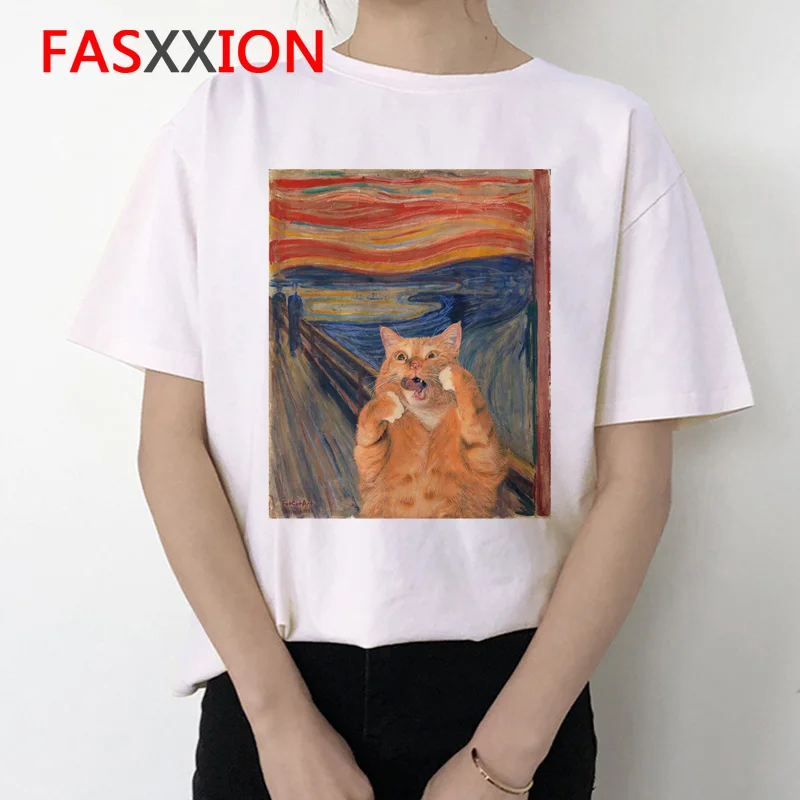 Женская забавная Повседневная футболка с изображением кошки harajuku 90 s, Женская Повседневная футболка с коротким рукавом с принтом микелангела - Цвет: 5332