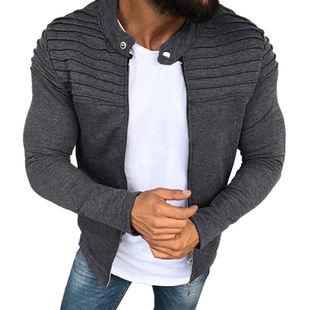 Jaqueta masculino мужские осенние зимние плиссированные тонкие полосатые реглан на молнии с длинными рукавами верхняя одежда пальто chaqueta hombre casaco masculino