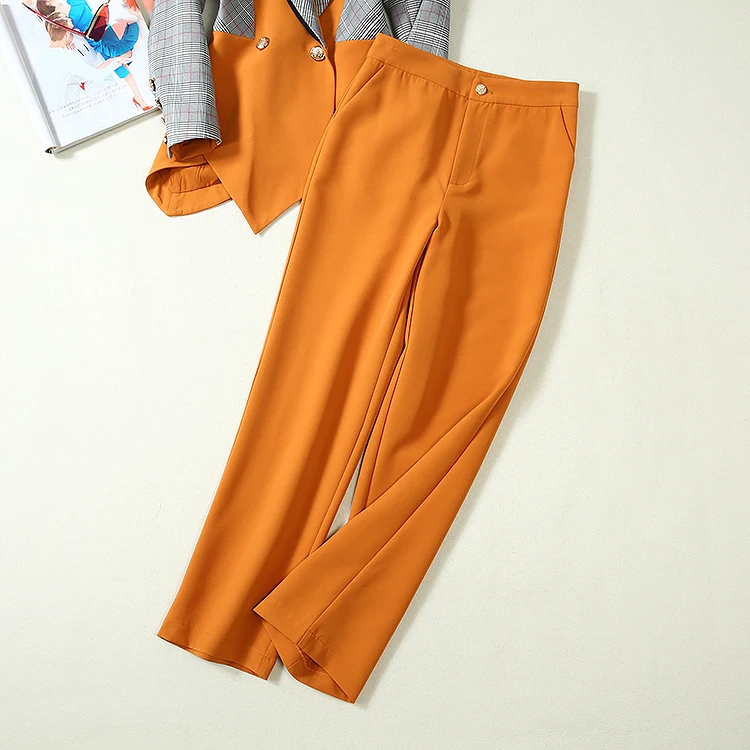 Высококачественный стильный осенне-зимний Дизайнерский Костюм, комплект женских цветов, клетчатый Плетеный Блейзер, штаны, костюм
