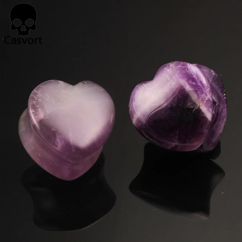 Casvort 2 шт. сердце камень пирсинг уха, ювелирное изделие для тела, измерительные приборы Вилки растяжители для туннелей Серьги Тоннели расширитель мода подарок 2 шт./лот - Окраска металла: purple