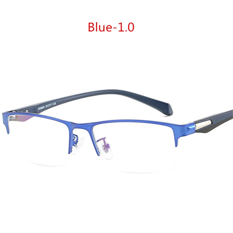 UVLAIK, мужские очки для близорукости, мужские деловые металлические близорукие очки, новинка, полуоправа с градусом, сплав оправа для очков - Цвет оправы: BLUE-100