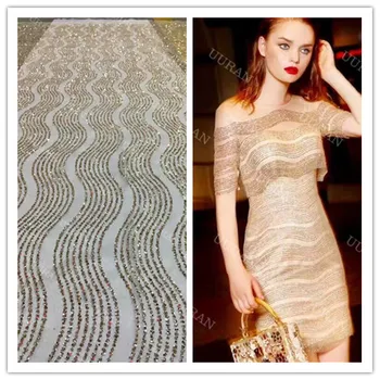 

Fashion design 5yards gold color hand made print glitter tulle dress fabric for wedding dress/evening dress/party