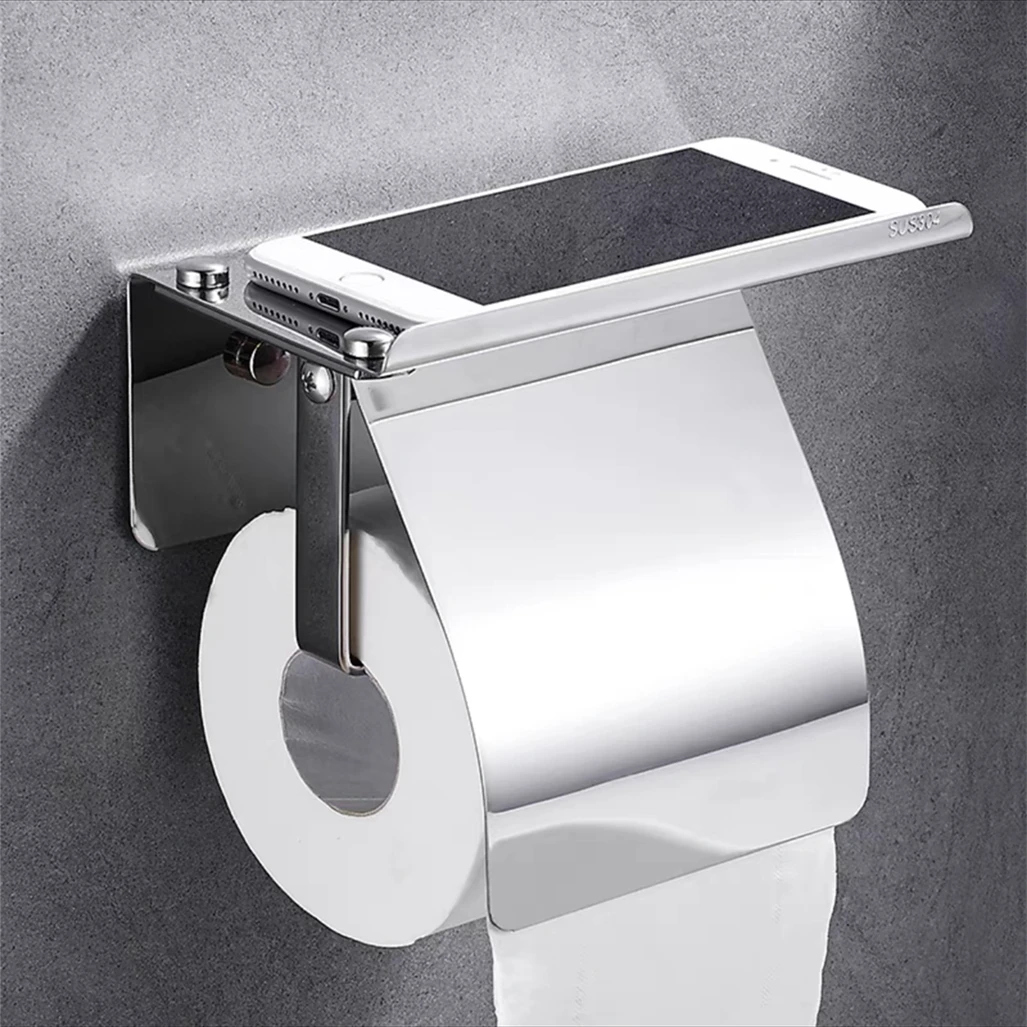 

Toilet Paper Holder Black/Chrome Stainless Steel Bathroom Waterproof Paper Storage Rack Roll Paper Shelf With Cover Accessories