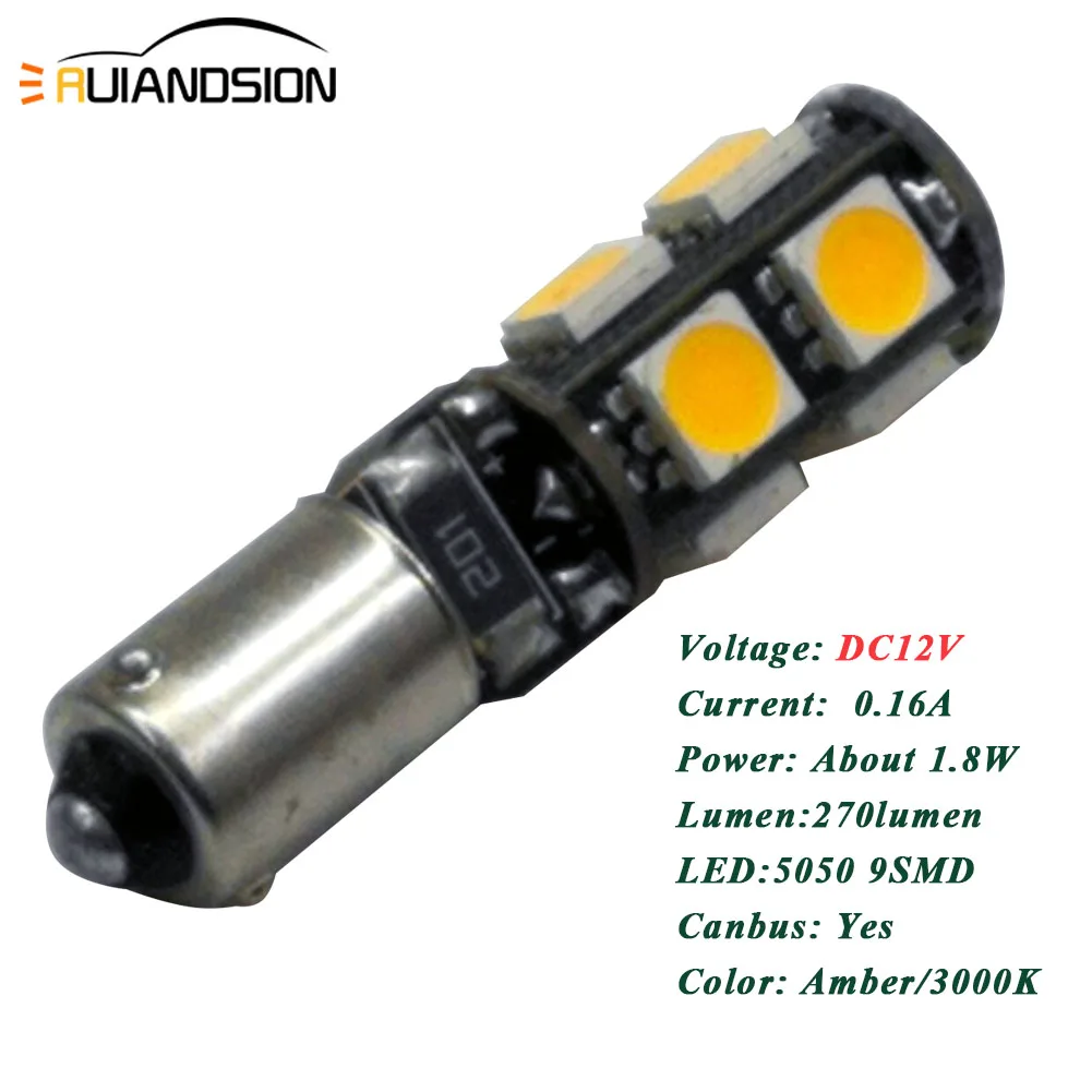 10 шт. BAX9S H6W BAY9S H21W bombillas led 5050 9smd автомобильные Габаритные фонари Производитель дверных номерных знаков задние лампы Янтарный 3000K
