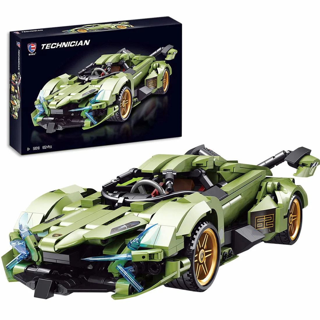 

652+Pcs MOC Pull Back Sports Car Model Educational Assembled DIY Building Block Toys Gift For Birthday- Green