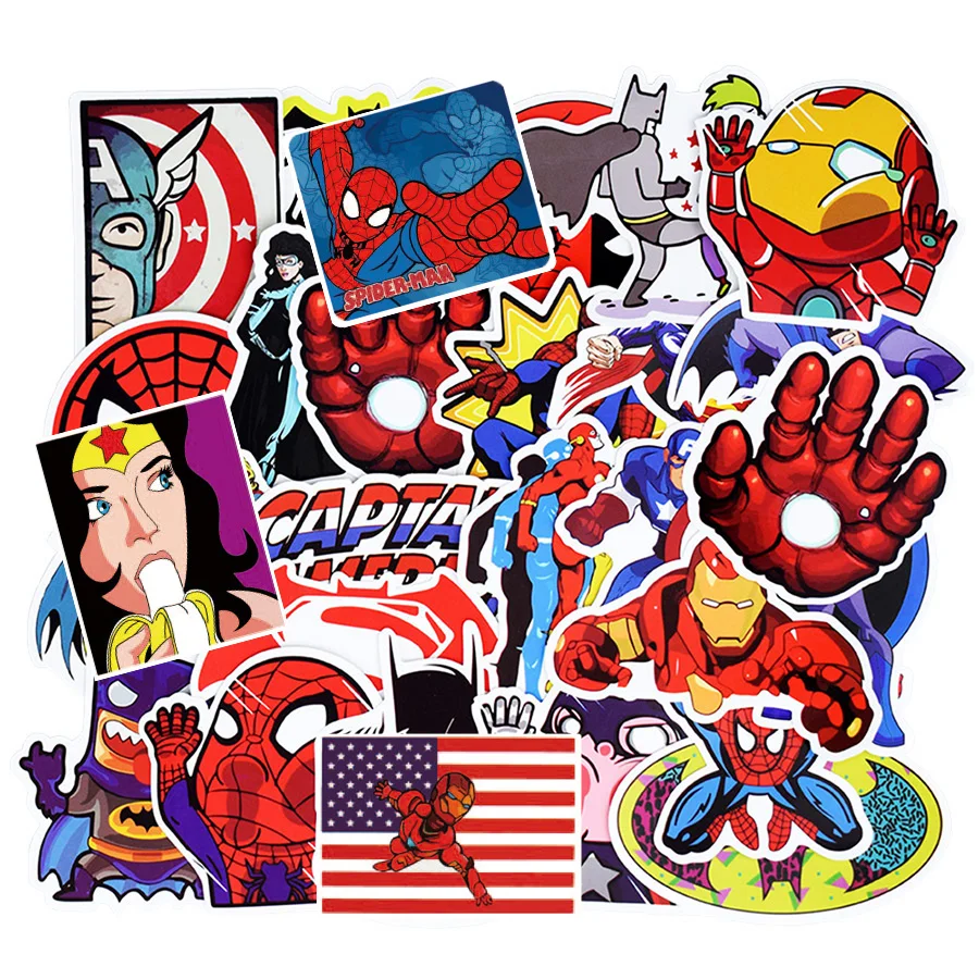 50 PCS Super Hero Stickers Cartoon Anime Movie Sticker for Kids DIY Laptop Luggage Skateboard Guitar Helmet Bike Reward Stickers