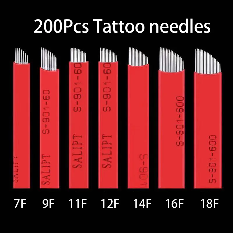 

200 шт. вышивка микроблейдинг Tebori Laminas Nano 7 9 11 12 14 16 гибкие Иглы для татуировки лезвие для 3D макияжа карандаш для бровей