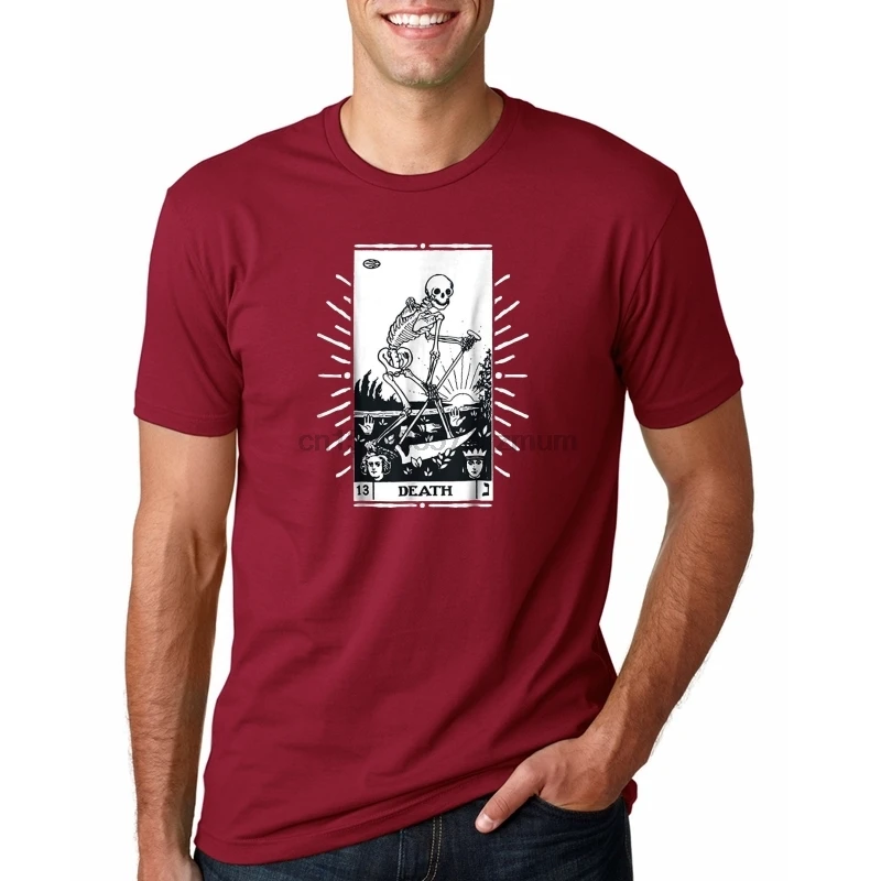VINTAGE TAROT CARD T SHIRT DEATH OCCULT 100% Cotton Short Sleeve Summer T-Shirt Men Fashion Top Tee Plus Size | Мужская одежда