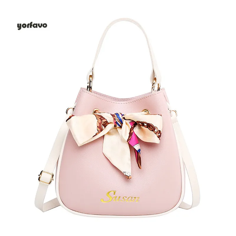 

Popular Leather Shoulder Handbag for Women Girls with Silk Scarf