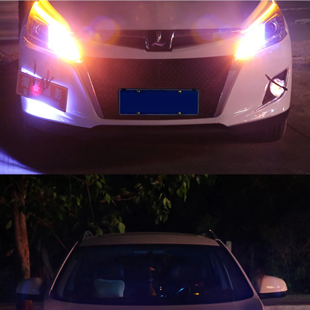 2x ультратонкие автомобили DRL светодиодный дневные ходовые огни белый указатель поворота желтый направляющая полоса для сборки фар Прямая поставка