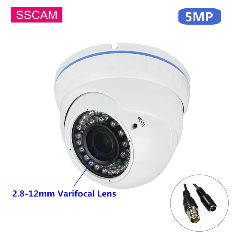 5MP Dome AHD Surveillance Camera 1080P High Resolution 2.8-12mm Manual Varifocal Metal Vandalproof Home Indoor Security Camera