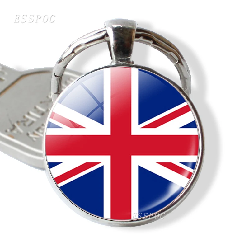 United Kingdom Национальный флаг США, Великобритании, Германии, России Испания брелок со стеклянным кабошоном ювелирный брелок кольцо Для женщин Для мужчин кулон Patriot сувенир подарки - Цвет: United Kingdom