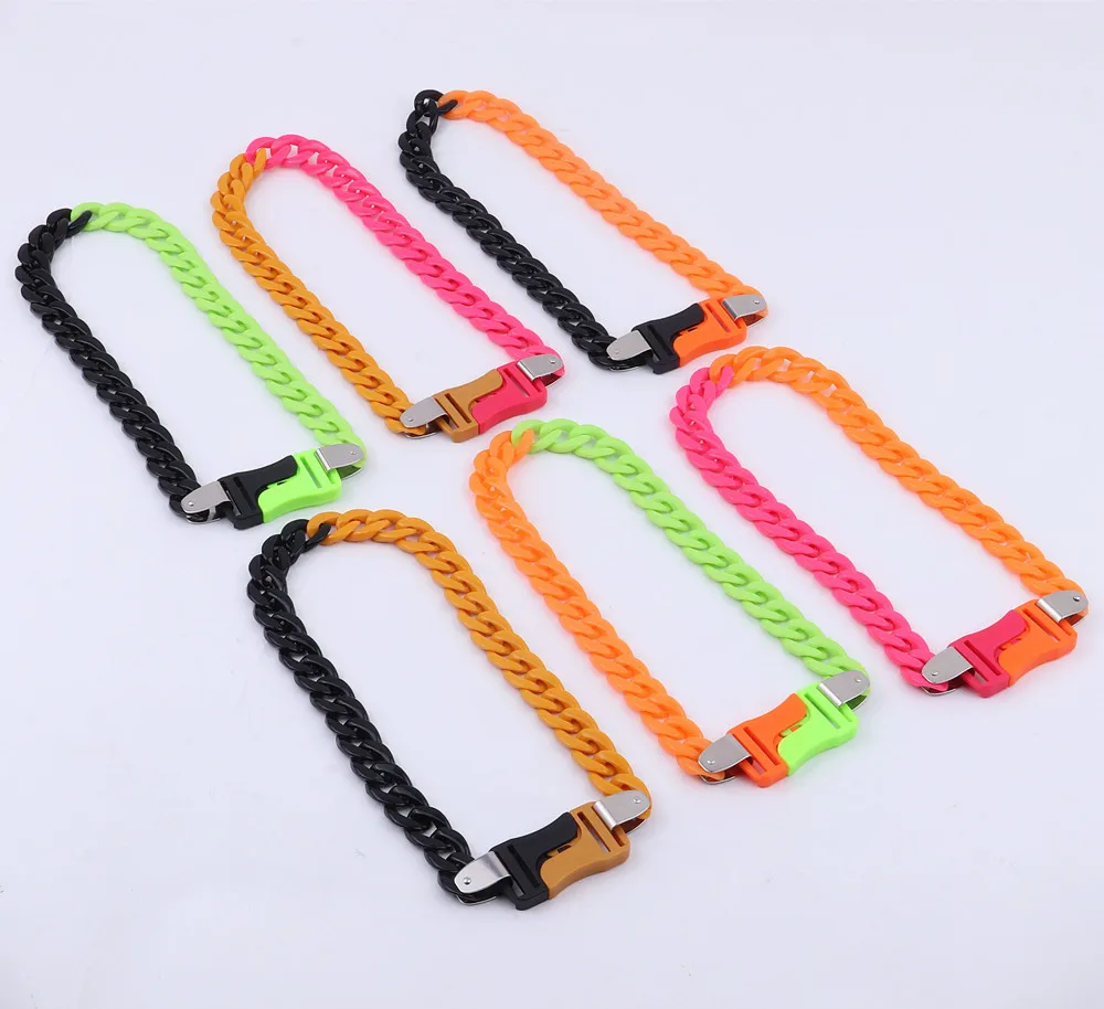 FishSheep Rock Punk Acrylic Chain Buckle Pendant Necklace For Men Women Statement Choker Collar Necklaces New Fashion Jewelry