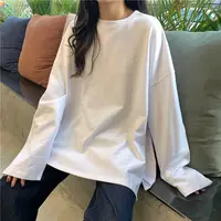 100% Cotton 2021 Autumn New White Long Sleeve T-shirt Female Student Korean Loose Bottomed Shirt Top