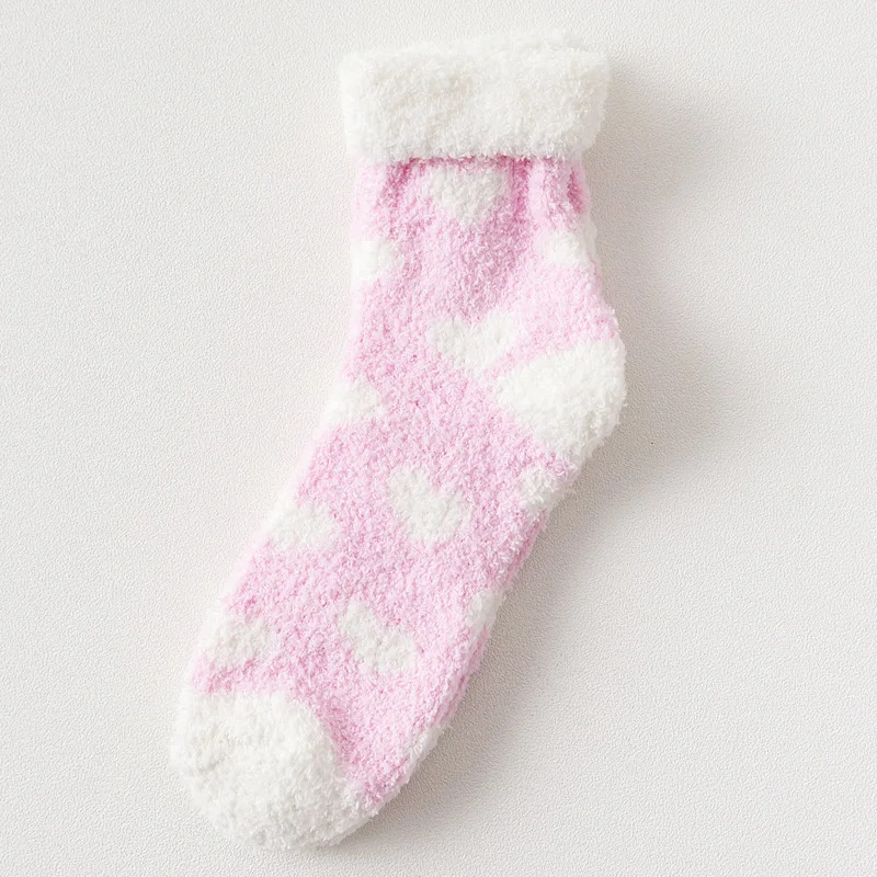 Зимние теплые носки женские носки пушистые толстые носки милые длинные носки для девочек белые, розовые, желтые высокие носки коралловый бархатный носок, Прямая поставка - Цвет: Розовый