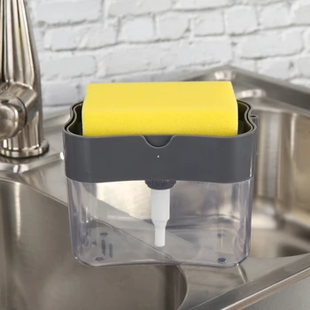 

ABS Soap Organizer Pump Manual Press Liquid Dispenser Container with Sponge Rack for Kitchen Bathroom Accessories Set