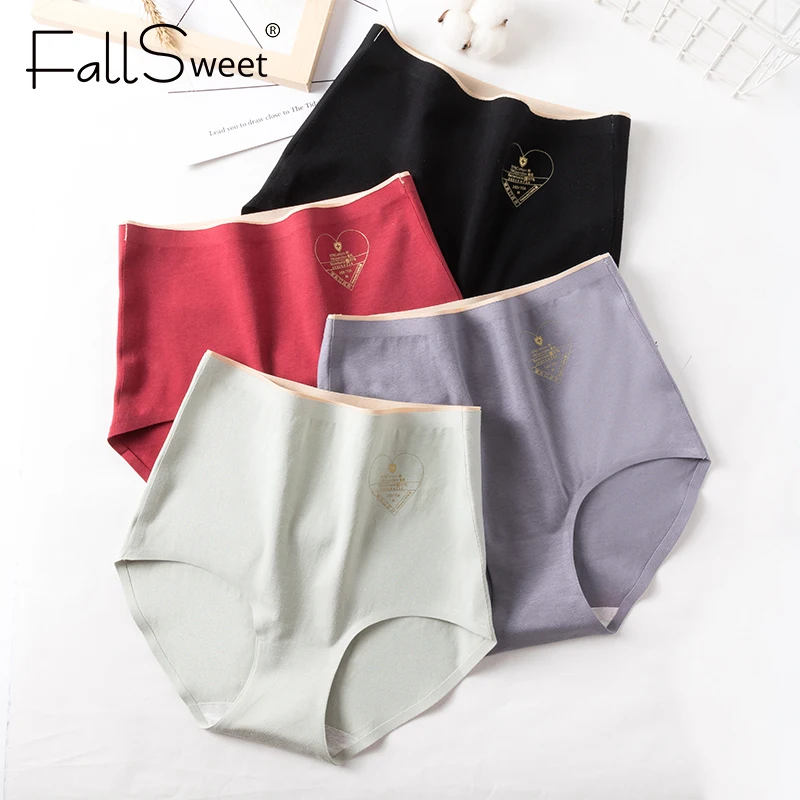 Fallsweet 2 Pcs/ Pack！Hight Waist Cotton Seamless Panties Women Comfortable Underwear Solid