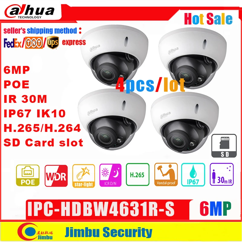 Сетевой видеорегистратор Dahua IP Камера 6MP POE IPC-HDBW4631R-S Поддержка SD слот IR30m IK10 IP67