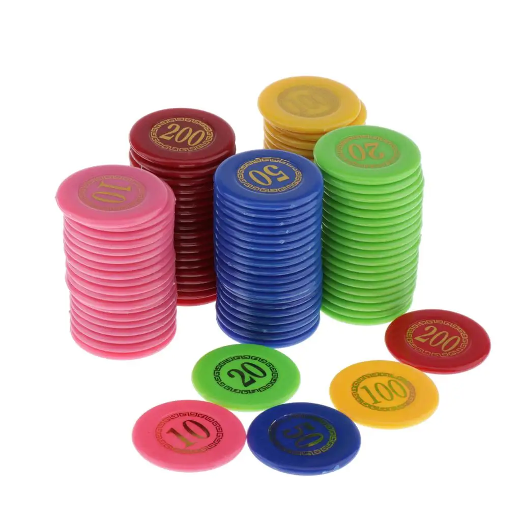 5-Colors Counters Printed Face Value w/ Storage Box for Counting Tokens 100