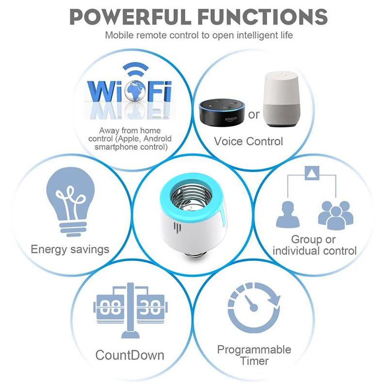 Умная E27 лампочка с головкой, умная лампа, дистанционный переключатель Wi-Fi, синхронизация голосового управления, Совместимость с Alexa Google Home IFTTT