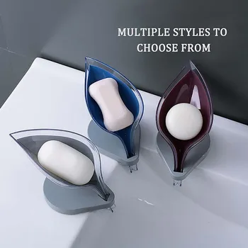 

Creative Leaf-shaped Soap Dish Case Drain Rack Non-slip Drain Soap Tray Soap Suction Cup Decorative Soap Holder Bathroom 1PC