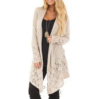 

Female Long Loose Coats New Lace Floral Long Sleeves Casual Outwear Fashion Ladies' Autumn Spring Thin Jackets Women's Coat Hot