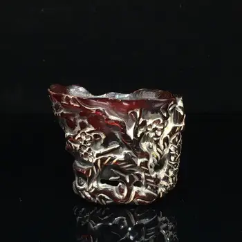 

Chinese Red yak horn carving horn cup collection