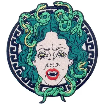 

Embird patches Embroidered patch to put on backpacks Medusa Head On a Shield handmade 3D clothes patches skull patch