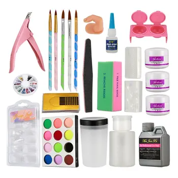 

Full Acrylic Liquid Powder French Nail Art Tip Pump File Clipper Kit Set