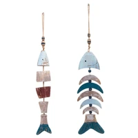Wooden Decor Fish Bones with Beads Wall Decor Door Hanging Nautical Decoration N2UC 1