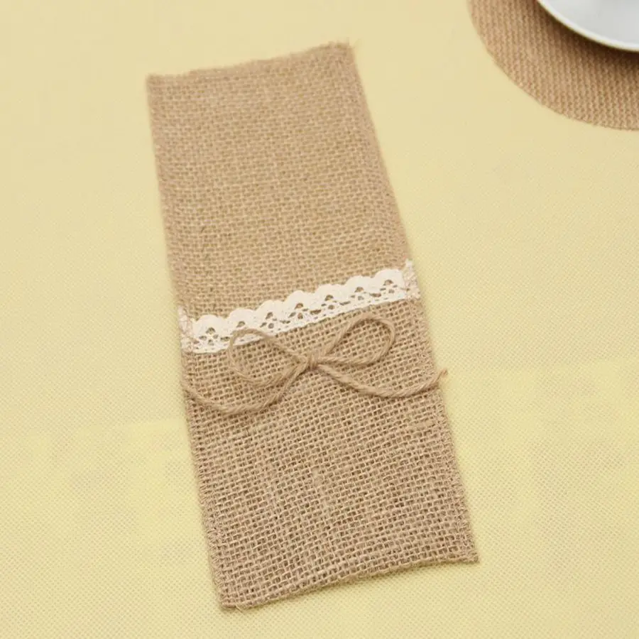 10 шт./лот Чехол для ножа джутовый кружевной Карманный свадебный набор столовой