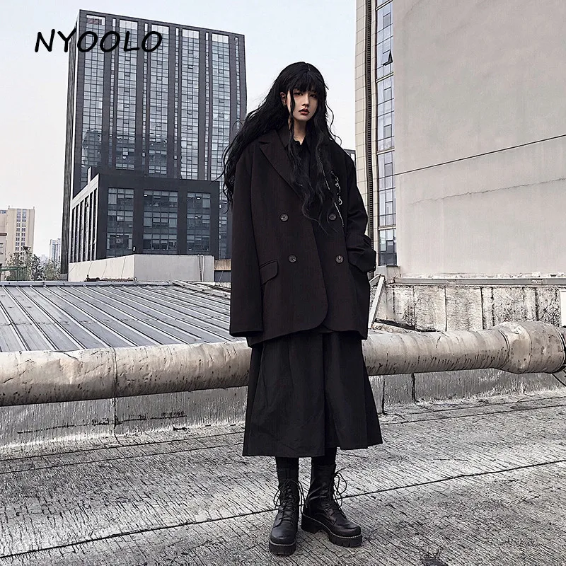 NYOOLO High street с карманами цепочкой отложным воротником черный блейзер Повседневный