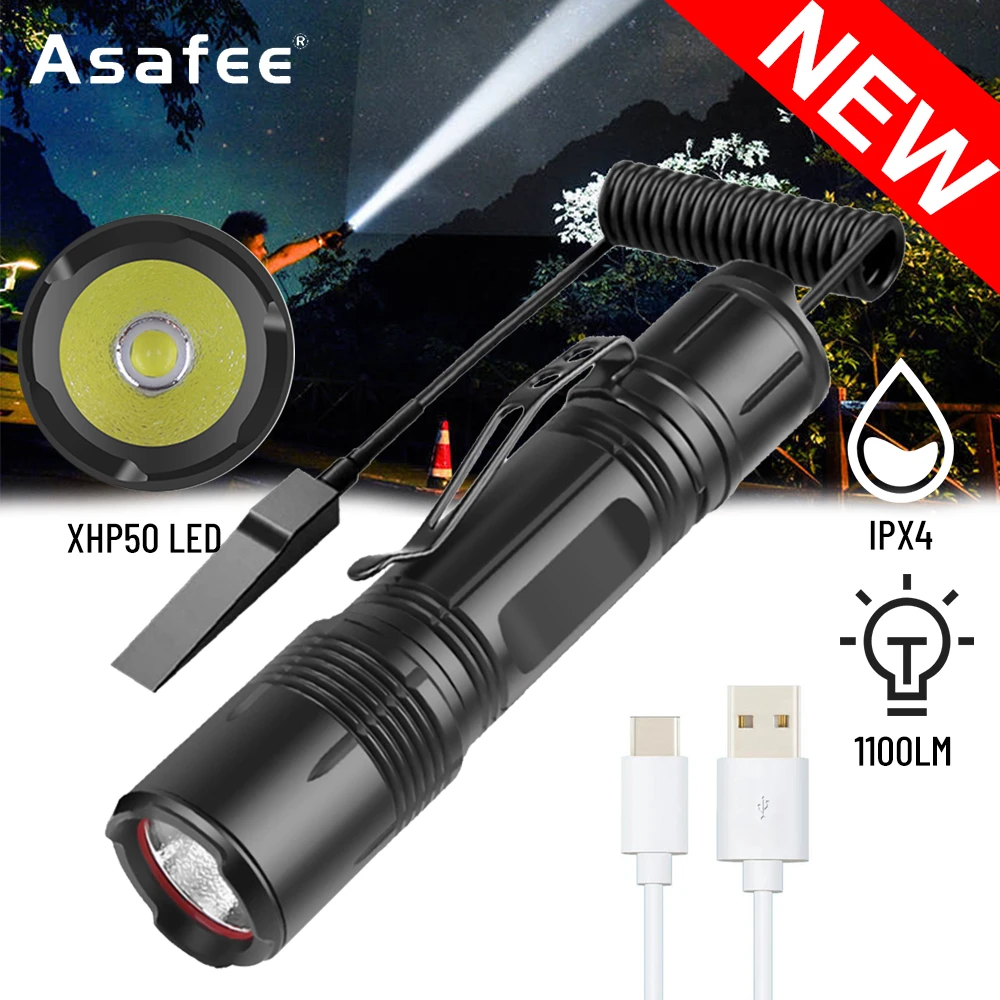 Linterna táctica LED la más brillante y potente, luz de 1100LM, recargable por USB con interruptor trasero de ratón|Linternas y antorchas| - AliExpress